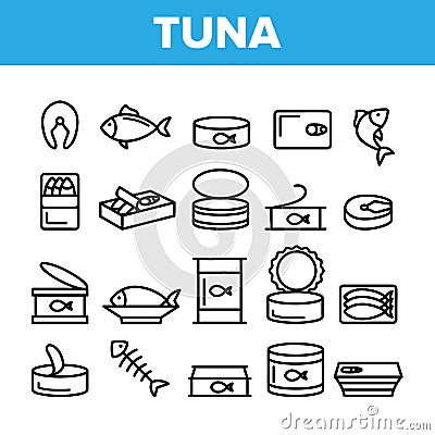 Tuna, Fish Products Vector Linear Icons Set Vector Illustration