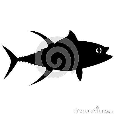 Tuna fish silhouette. Emblem logo or tattoo for clothes, black outline on a white background Vector Illustration