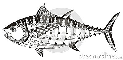 Tuna fish zentangle stylized, vector, illustration, freehand pen Vector Illustration