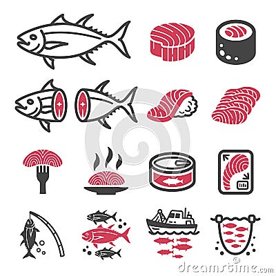 Tuna icon set Cartoon Illustration