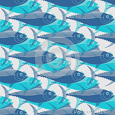 Tuna pattern seamless. tunny Seafood fish background. vector texture Vector Illustration