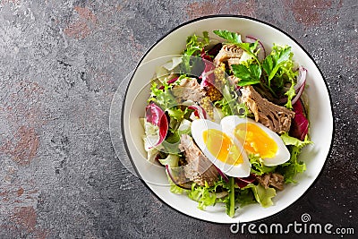 Tuna salad in bowl. Mediterranean food. Fresh salad with canned tuna fish. Healthy diet food Stock Photo