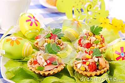 Tuna salad in tartlets for easter Stock Photo