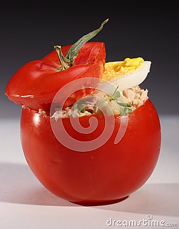 Tuna salad in tomato Stock Photo