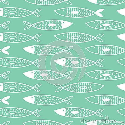 Tuna seamless pattern vector decorative white fish set Vector Illustration