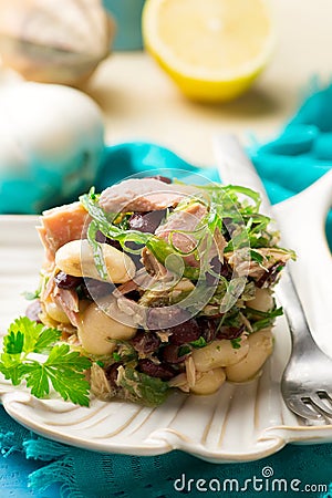 Tuna, Seaweed, and Mixed Legume Salad Stock Photo