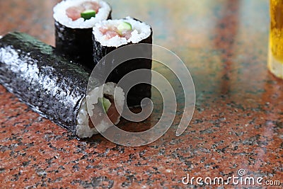 Tuna sushi rolls on the marble plate Stock Photo