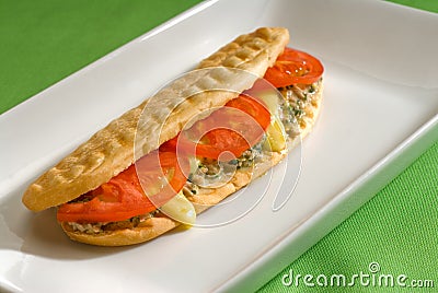 Tuna tomato and cheese grilled panini sandwich Stock Photo