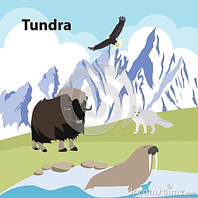 Tundra Eco style life forest Wildlife Vector Illustration