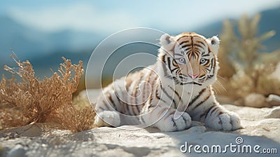 Tundra Photorealistic Live Wallpaper Of A Little Tiger Cub In Unreal Engine 5 Stock Photo