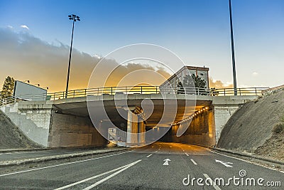 Tunel entrance in the city of lisboa with sunset Stock Photo