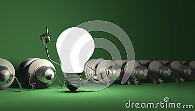 Tungsten light bulb character standing and spiral ones lying Stock Photo