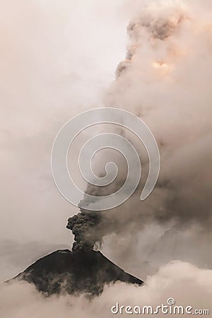 Tungurahua Volcano Spews Columns Of Ash And Smoke Stock Photo