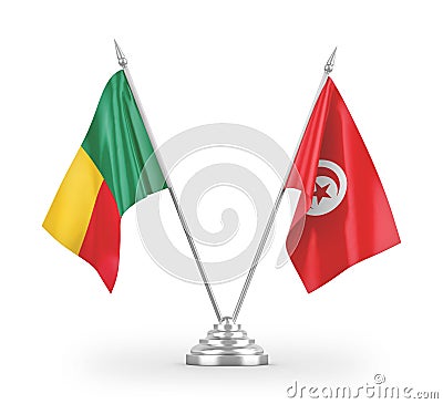 Tunisia and Benin table flags isolated on white 3D rendering Stock Photo