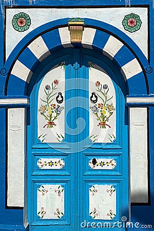 Tunisia, Cap Bon. Nabeul. Typical Traditional door Editorial Stock Photo