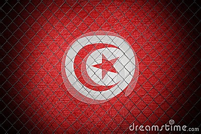 Tunisia flag and wire mesh fence Cartoon Illustration