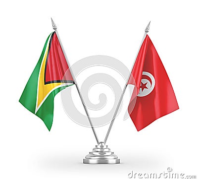 Tunisia and Guyana table flags isolated on white 3D rendering Stock Photo
