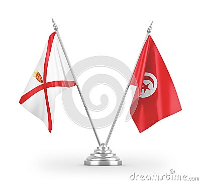 Tunisia and Jersey table flags isolated on white 3D rendering Stock Photo