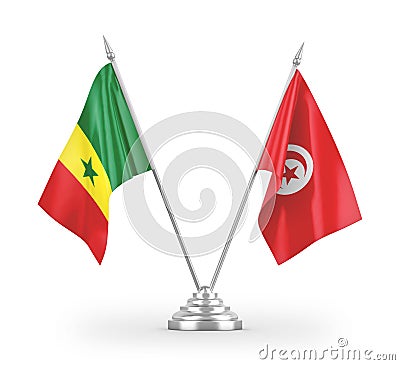 Tunisia and Senegal table flags isolated on white 3D rendering Stock Photo