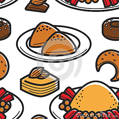 Tunisia traditional food bakery products and couscous seamless pattern Vector Illustration