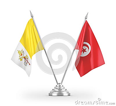 Tunisia and Vatican table flags isolated on white 3D rendering Stock Photo