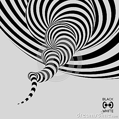 Tunnel. Abstract 3D geometrical background. Black and white design. Pattern with optical illusion. Vector Illustration