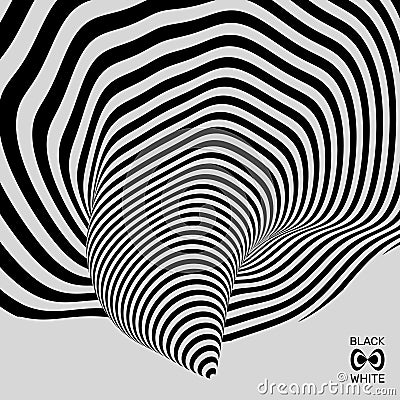 Tunnel. Abstract 3D geometrical background. Black and white design. Pattern with optical illusion. Vector Illustration