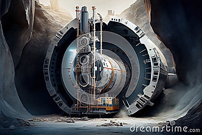 tunnel boring machine drilling and through solid rock Stock Photo