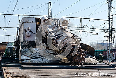 Tunnel boring machine on the railway flatcar Editorial Stock Photo