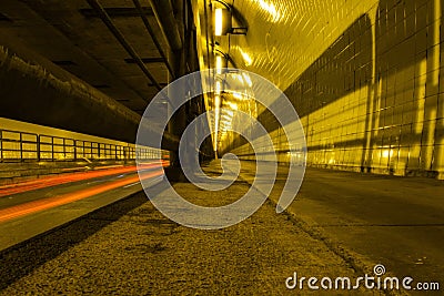 Tunnel with light tracers from a car Stock Photo