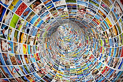 Tunnel of media, images, photographs Stock Photo