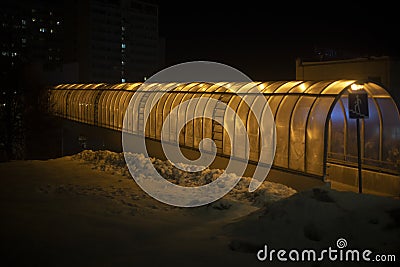 Tunnel outside at night. Pedestrian crossing across street. Pipe for pedestrians. Infrastructure of city Stock Photo