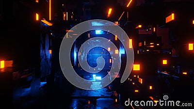 Tunnel Sci-Fi looping environment, Technology digital abstract background. 3d Rendering Stock Photo