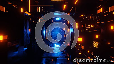 Tunnel Sci-Fi looping environment, Technology digital abstract background. 3d Rendering Stock Photo