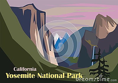 Tunnel View landscape, Yosemite National Park Vector Illustration