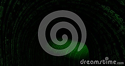 Tunnel with walls made with green code in matrix style - 3d rendering Cartoon Illustration