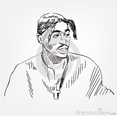 Tupac Shakur vector sketch portrait isolated Editorial Stock Photo