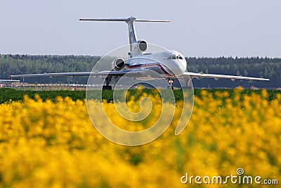 Tupolev Tu-154B-2 RA-85554 of russian air force taxiing at Domodedovo international airport. Editorial Stock Photo