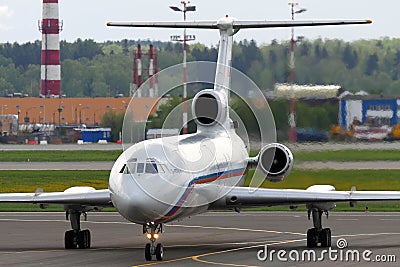 Tupolev Tu-154B-2 RA-85554 of russian air force taxiing at Sheremetyevo international airport. Editorial Stock Photo