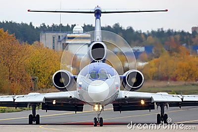 Tupolev Tu-154M RA-85317 perfoming test flight at Zhukovsky. Editorial Stock Photo