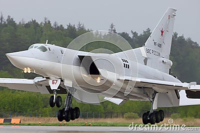 Tupolev Tu-22M3 RF-94218 bomber of Russian Air Force landing at Kubinka air force base. Editorial Stock Photo