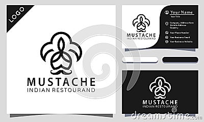 Turban Fork Mustache Indian Food Restaurant logo design vector illustrator, business card Vector Illustration