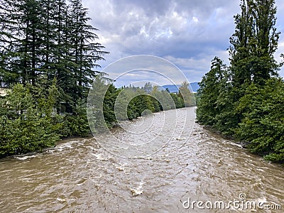 Turbid waters of streams after rain, flood and flood disasters Stock Photo