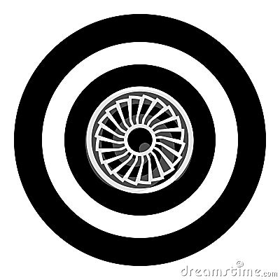Turbine airplane turbomachine jet engine aircraft motor fan plane icon in circle round black color vector illustration image Vector Illustration