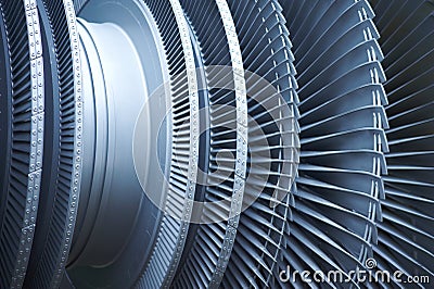 Turbine blades jet engine aircraft Stock Photo