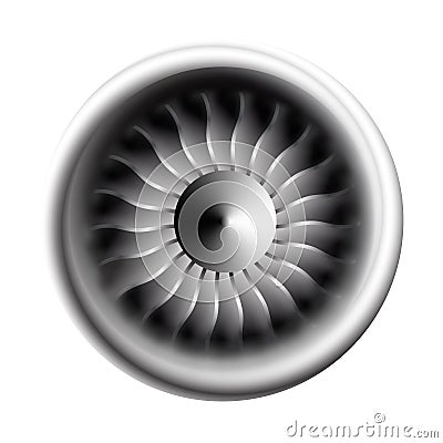 Turbine engine jet for airplane with fan bladesin a circular motion. Vector illustration for aircraft industry. Close-up Vector Illustration