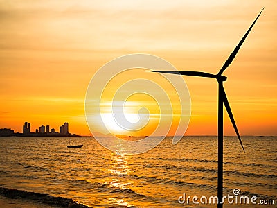 Turbine Wind Farm Offshore Sunset Stock Photo