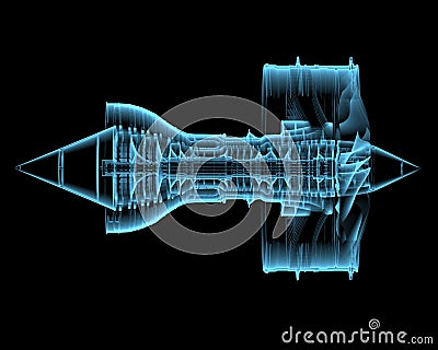 Turbo jet engine (3D xray blue transparent) Stock Photo