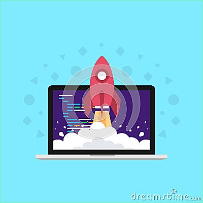 Turbo, rocket, super developer flat, boost coding. Stock Photo