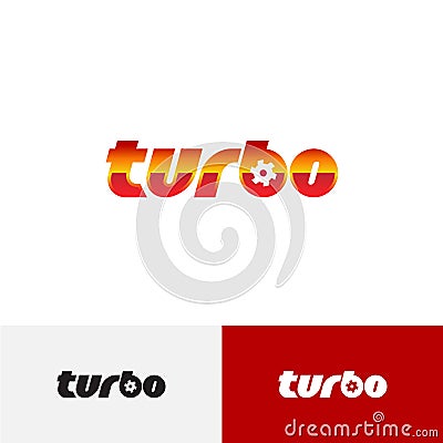 Turbo word text logo with turbine charger fan Vector Illustration